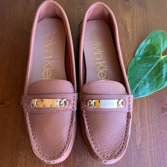 Calvin Klein Loafers Leather Pebbled Brown 8